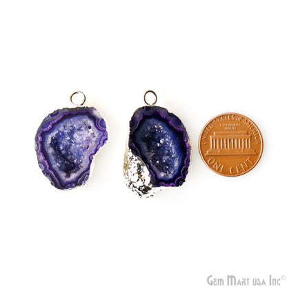 Geode Druzy 21x32mm Organic Silver Electroplated Single Bail Gemstone Earring Connector 1 Pair