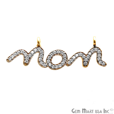 Cubic Zircon 'mom' Charm Gold Vermeil Pave Diamond Charm For Bracelet & Pendants - GemMartUSA