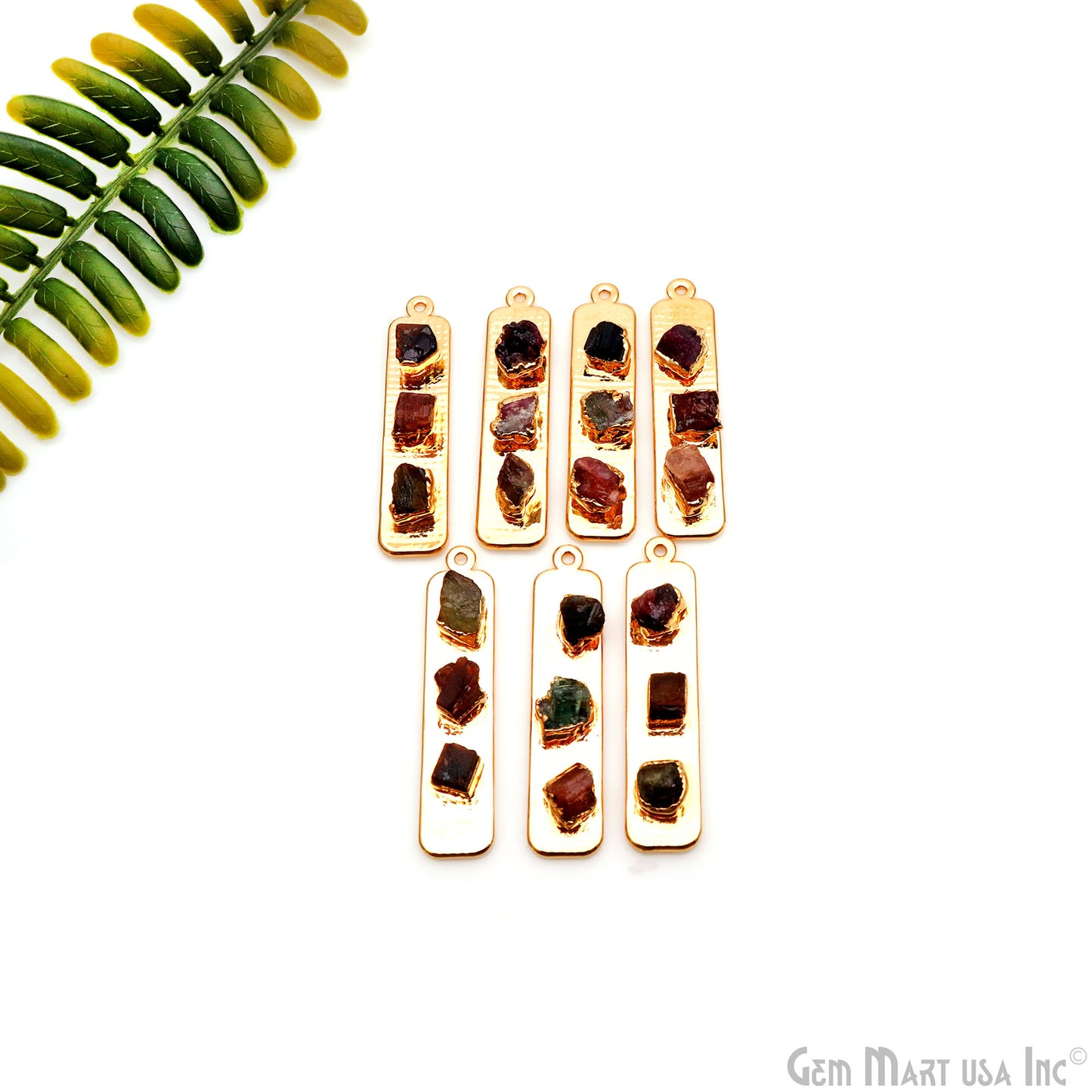 Rough Gemstone Gold Electroplated Rectangle 47x10mm Gemstone Bar Necklace Pendant Connector