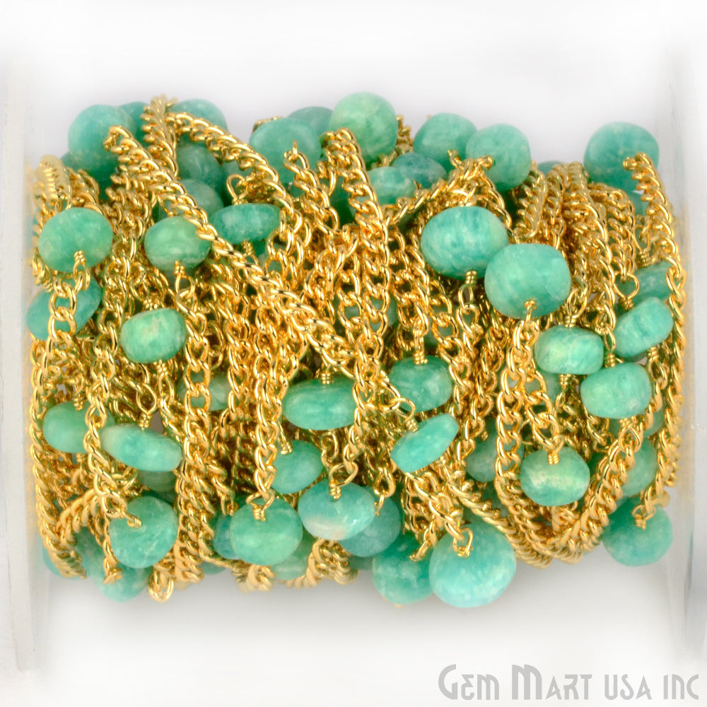 Chrysoprase 3-6mm Gold Plated Wire Wrapped Beads Rosary Chain (762949042223)