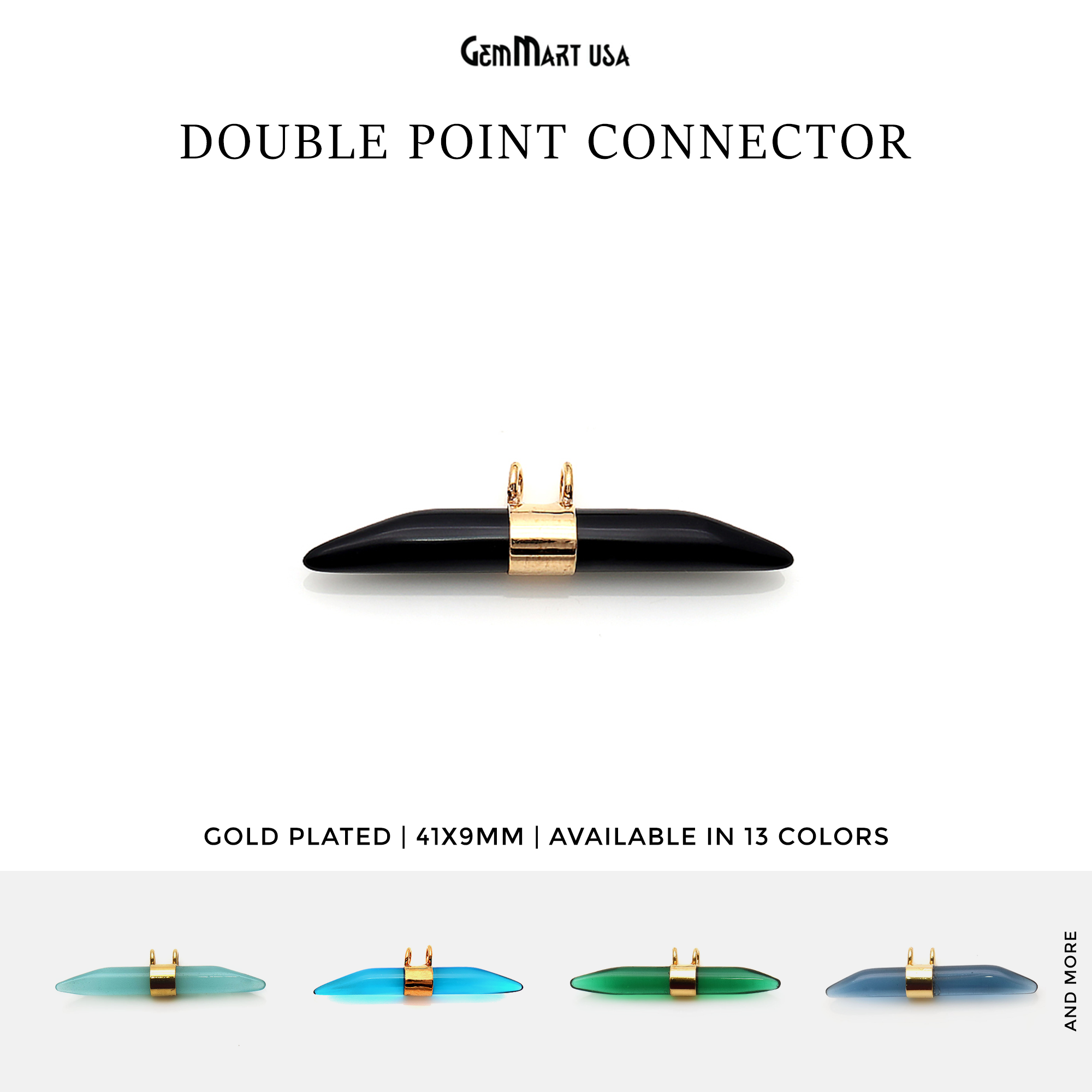 Double Point 41x9mm Gold Plated Gemstone Connector