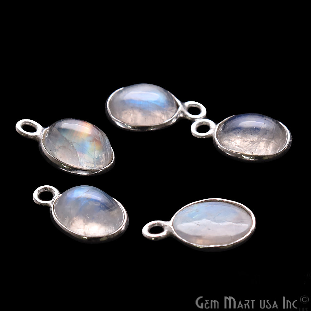 Rainbow Moonstone Cabochon 6x8mm Oval Silver Plated Single Bail Gemstone Connector - GemMartUSA