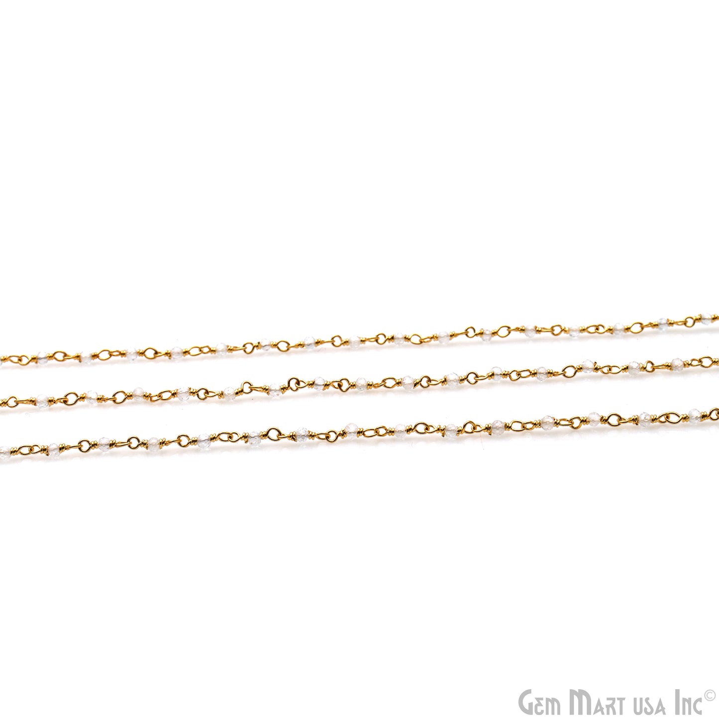 Crystal Faceted 2mm Gold Plated Gold Wire Wrapped Rosary Chain