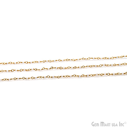 Crystal Faceted 2mm Gold Plated Gold Wire Wrapped Rosary Chain