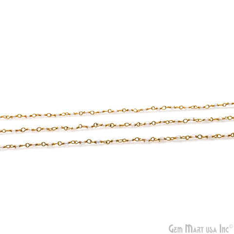 Crystal Faceted 2mm Gold Plated Gold Wire Wrapped Rosary Chain