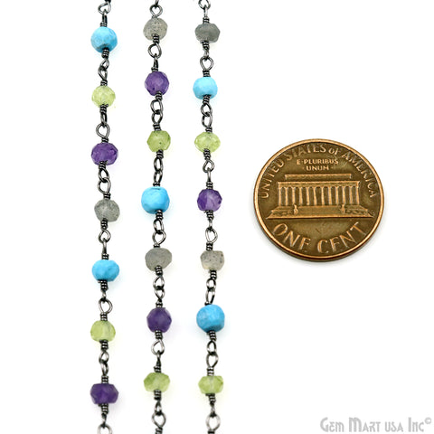 Multistone 3-3.5mm Oxidized Beaded Wire Wrapped Rosary Chain
