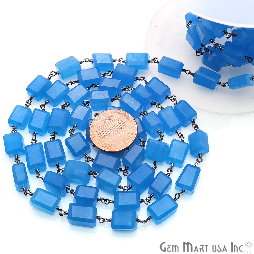 Blue Chalcedony Gemstone Oxidized Rondelle Cut Beads Rosary Chain