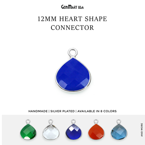 Heart 12mm Gemstone Single Point Bail Silver Bezel Connector