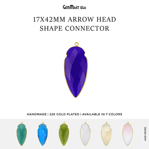 Arrow Head 17x42mm Gemstone Single Gold Bezel Connector