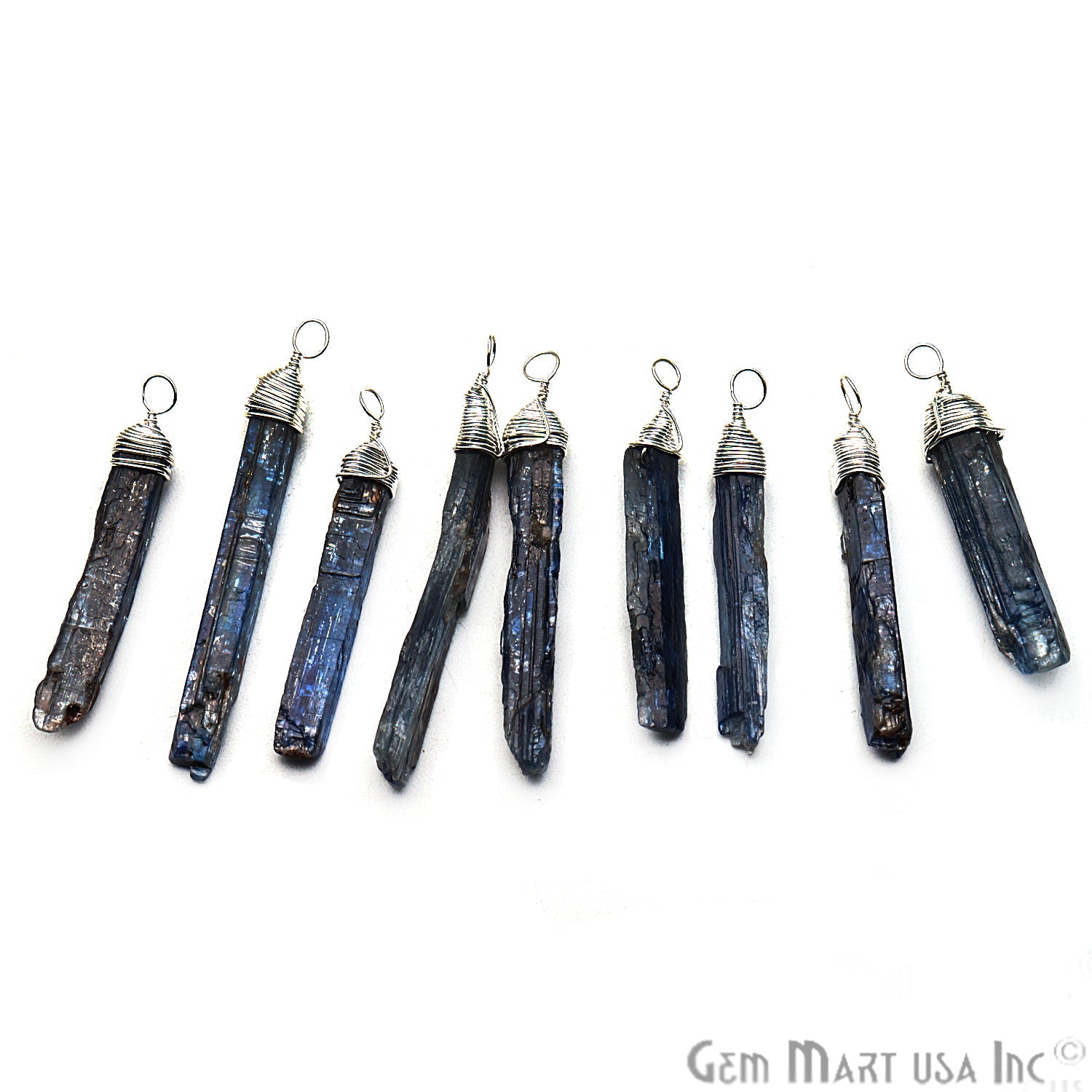 Kyanite Silver Wire Wrapped 37x5mm Jewelry Making Rough Shape Connector - GemMartUSA