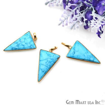 Turquoise Triangle 35x21mm Gold Plated Bezel Gemstone Pendant - GemMartUSA