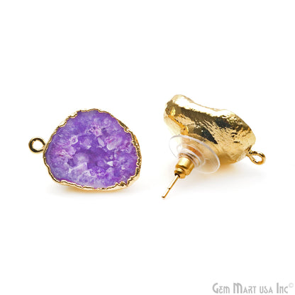 DIY Agate Slice Geode Druzy Gold Edged Loop Connector Studs Earrings