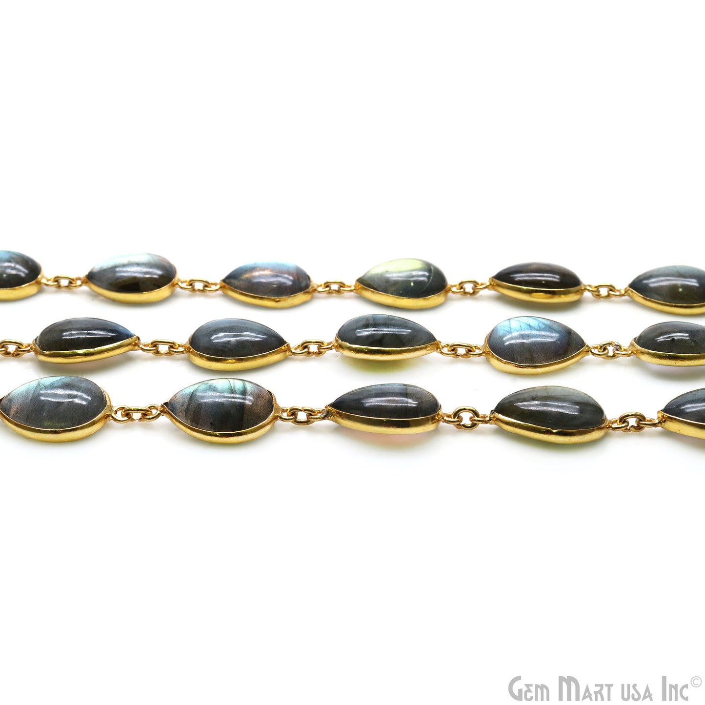 Labradorite 12x16mm Pears Gold Plated Bezel Cabochon Continuous Connector Chain