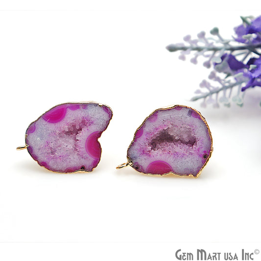 DIY Agate Slice Geode Druzy 22x30mm Gold Electroplated Loop Connector Studs Earrings - GemMartUSA