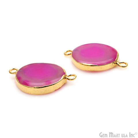 Agate Slice 24x15mm Organic Gold Electroplated Gemstone Earring Connector 1 Pair
