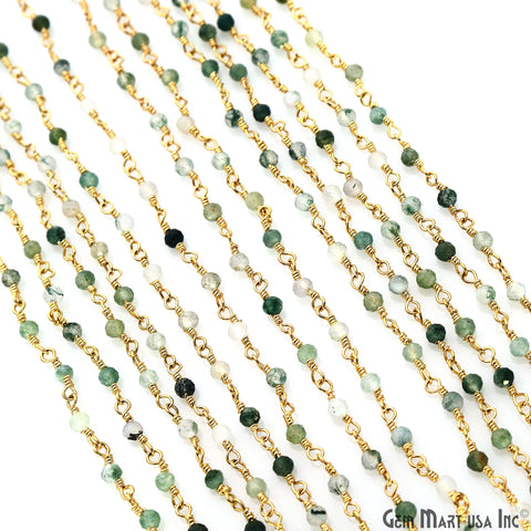 Green Rutile Rondelle Gold Plated Wire Wrapped Gemstone Beads Rosary Chain (763804221487)