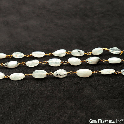 Rainbow Moonstone 8x5mm Tumble Beads Gold Plated Rosary Chain