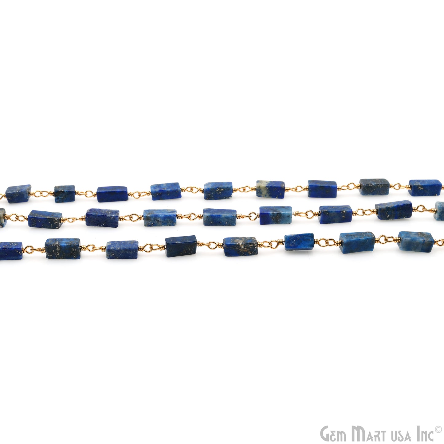 Lapis Beads 8x5mm Gold Plated Wire Wrapped Beaded Rosary Chain