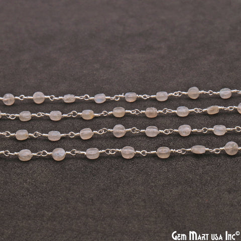Labradorite Faceted 3-4mm Silver Wire Wrapped Rosary Chain - GemMartUSA