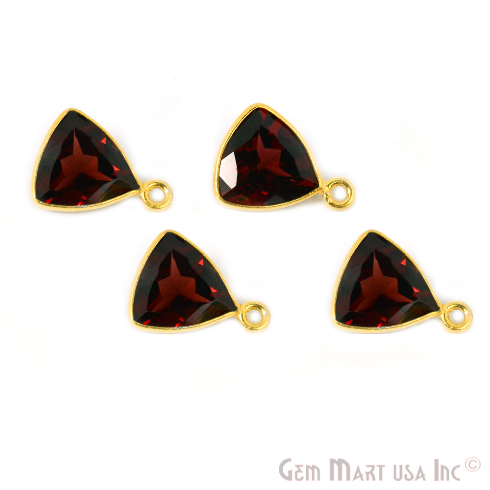 Natural Garnet Trillion 10mm Single Bail Gemstone Gold Bezel Connector