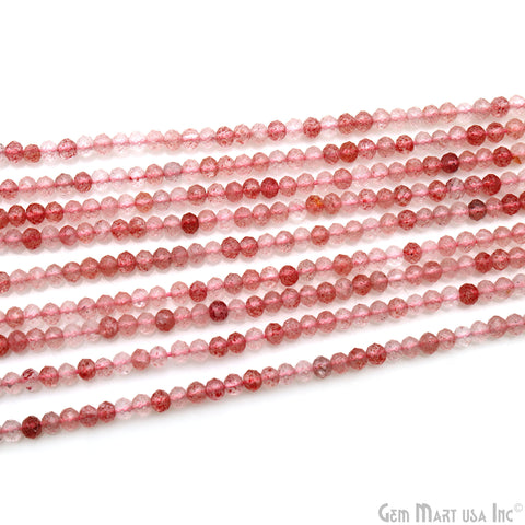 Strawberry Quartz Rondelle Beads, 13 Inch Gemstone Strands, Drilled Strung Nugget Beads, Faceted Round, 3-4mm