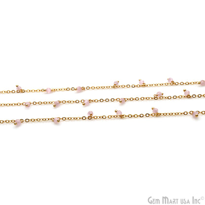 Rose Quartz Faceted Beads 3-4mm Gold Plated Cluster Dangle Chain