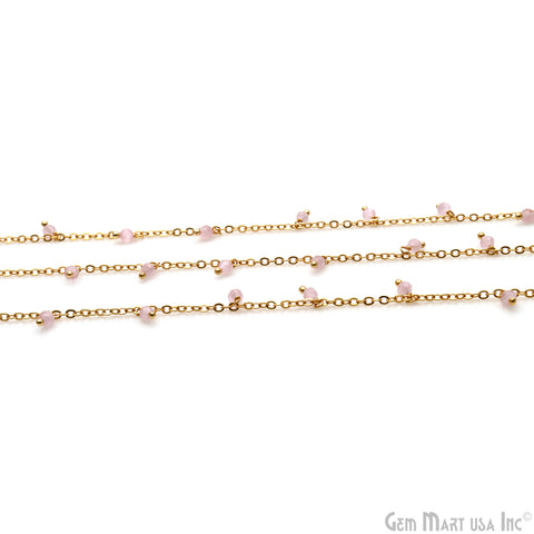 Rose Quartz Faceted Beads 3-4mm Gold Plated Cluster Dangle Chain