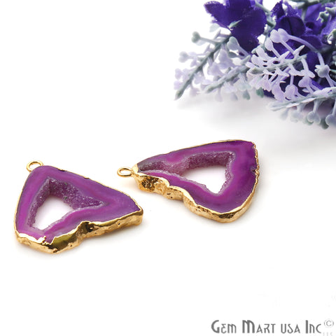 Agate Slice 31x24mm Organic Gold Electroplated Gemstone Earring Connector 1 Pair - GemMartUSA
