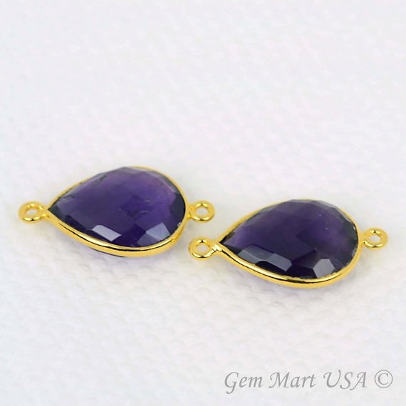 Pear 12x16mm Gold Bezel Double Bail Gemstone Connector