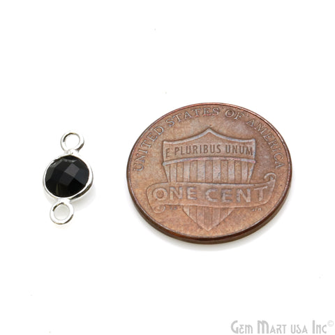 Black Onyx Round 5mm Double Bail Silver Plated Bezel Connector