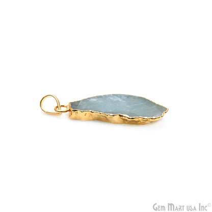 Aquamarine Free Form shape 37x16mm Gold Electroplated Gemstone Single Bail Pendant