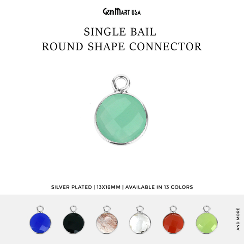 Round 12mm Single Bail Silver Bezel Gemstone Connector