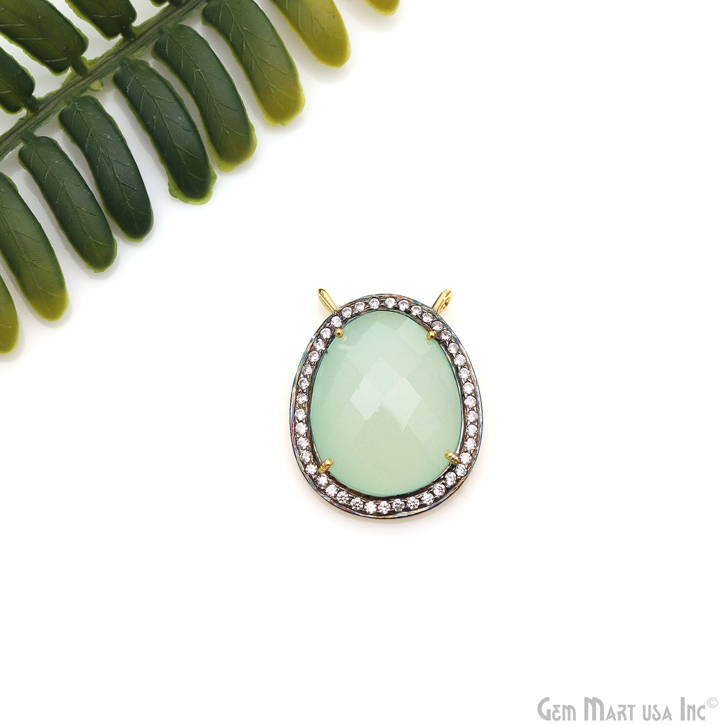 Oval Gemstone With Oxidized Setting Of Pave Cubic Zirconia 27x22mm Gold Plated Bail Connector