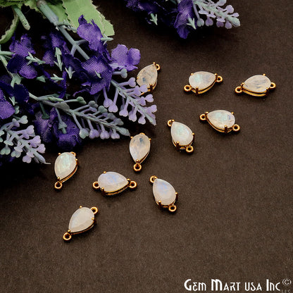 Rainbow Moonstone Prong Setting Gold Plated Flashy Gemstone Connector - GemMartUSA