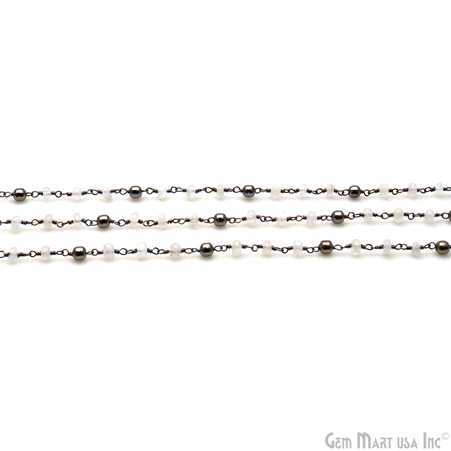 Rainbow Moonstone & Black Pyrite Cabochon Oxidized Rosary Chain