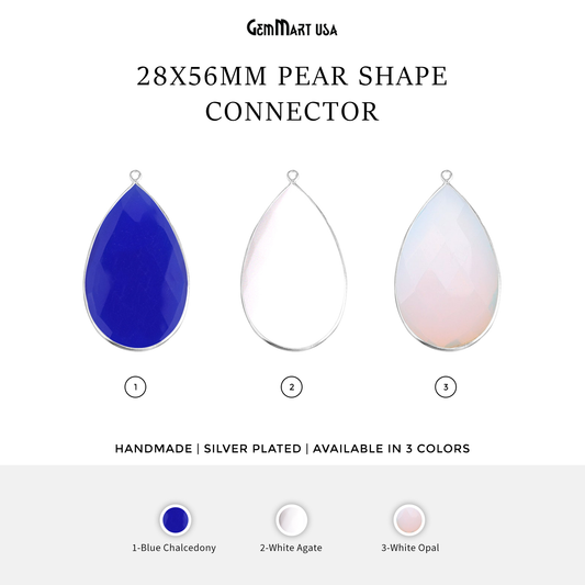 Pear 28x56mm Gemstone Single Bail Silver Bezel Connector