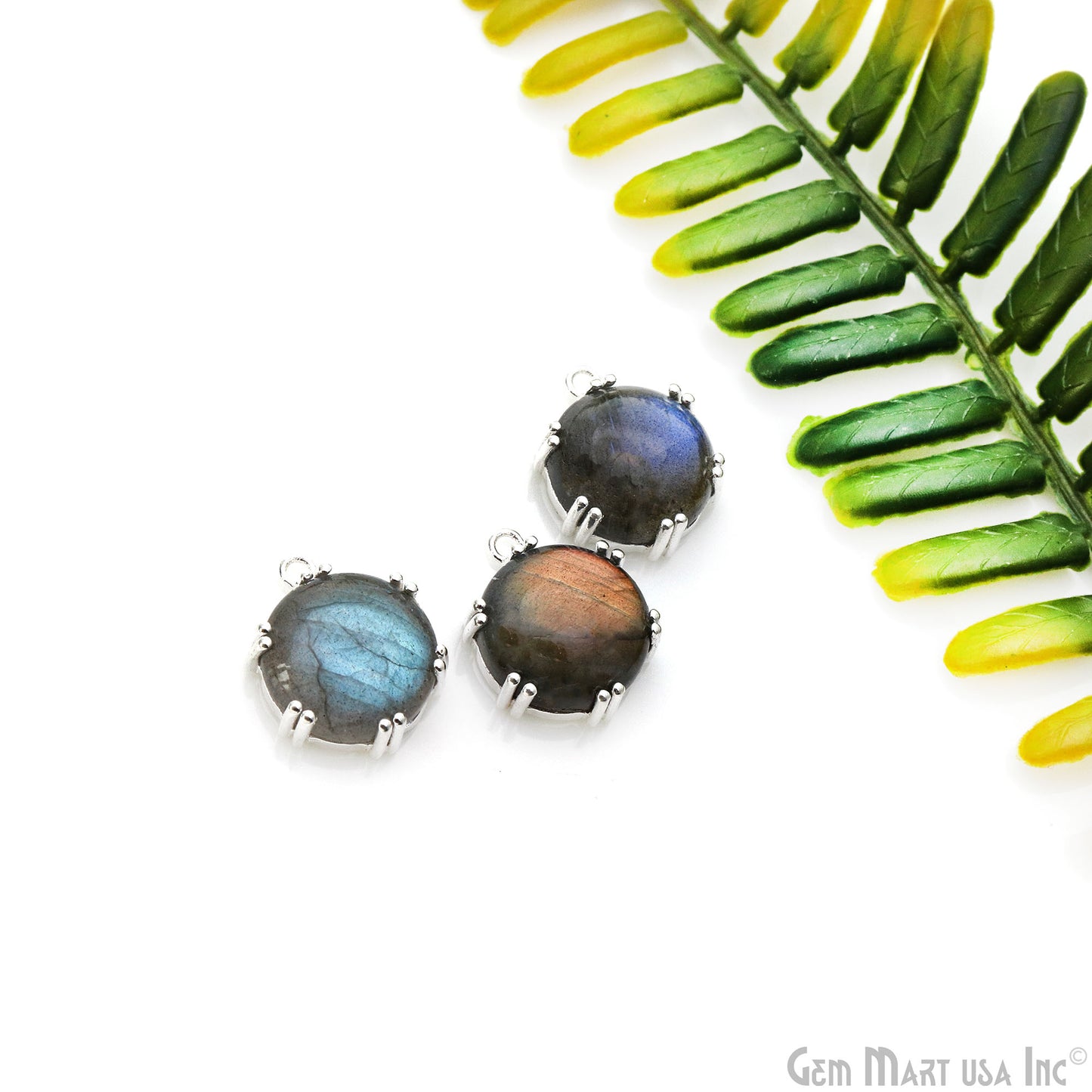 Flashy Labradorite Cabochon 20x15mm Round Prong Silver Setting Single Bail Gemstone Connector