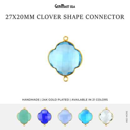 Clover 27x20mm Gemstone Double Bail Gold Bezel Gemstone Connector