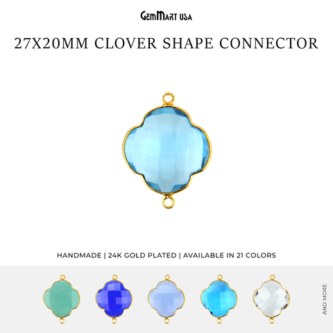 Clover 27x20mm Gemstone Double Bail Gold Bezel Gemstone Connector