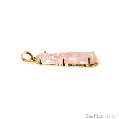 Natural Morganite Organic 42x15mm Gold Plated Prong Setting Single Bail Gemstone Pendant