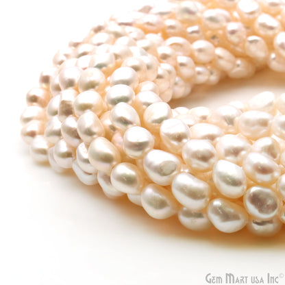 Pearl Rough Beads, 16 Inch Gemstone Strands, Drilled Strung Briolette Beads, Free Form, 7x5mm