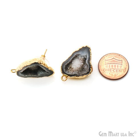 DIY Agate Slice Geode Druzy 27x15mm Gold Electroplated Loop Connector Studs Earrings