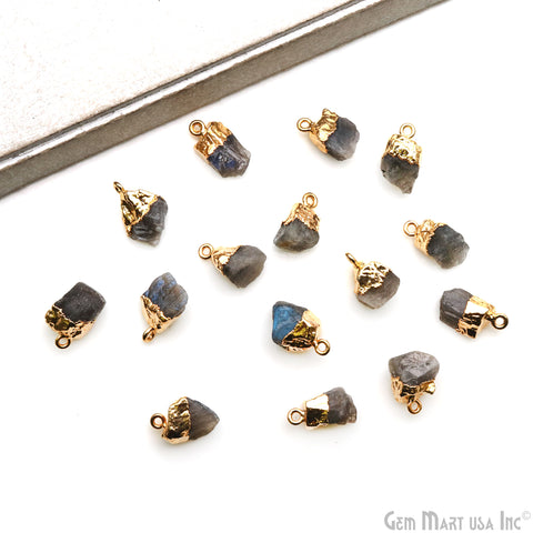 Rough Labradorite Gemstone 15x10mm Organic Gold Edged Single Bail Connector Charm