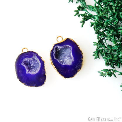 Geode Druzy 24x32mm Organic Gold Electroplated Single Bail Gemstone Earring Connector 1 Pair