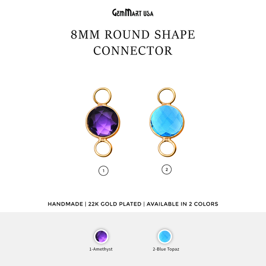 Round 8mm Gold Plated Bezel Big Bail Gemstone Connector