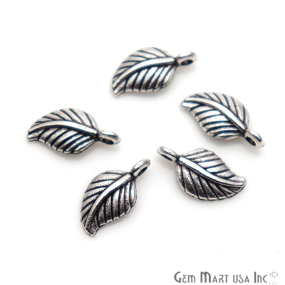 5pc Lot Leaf Shape Oxidized 14x12mm Charm For Bracelets & Pendants - GemMartUSA