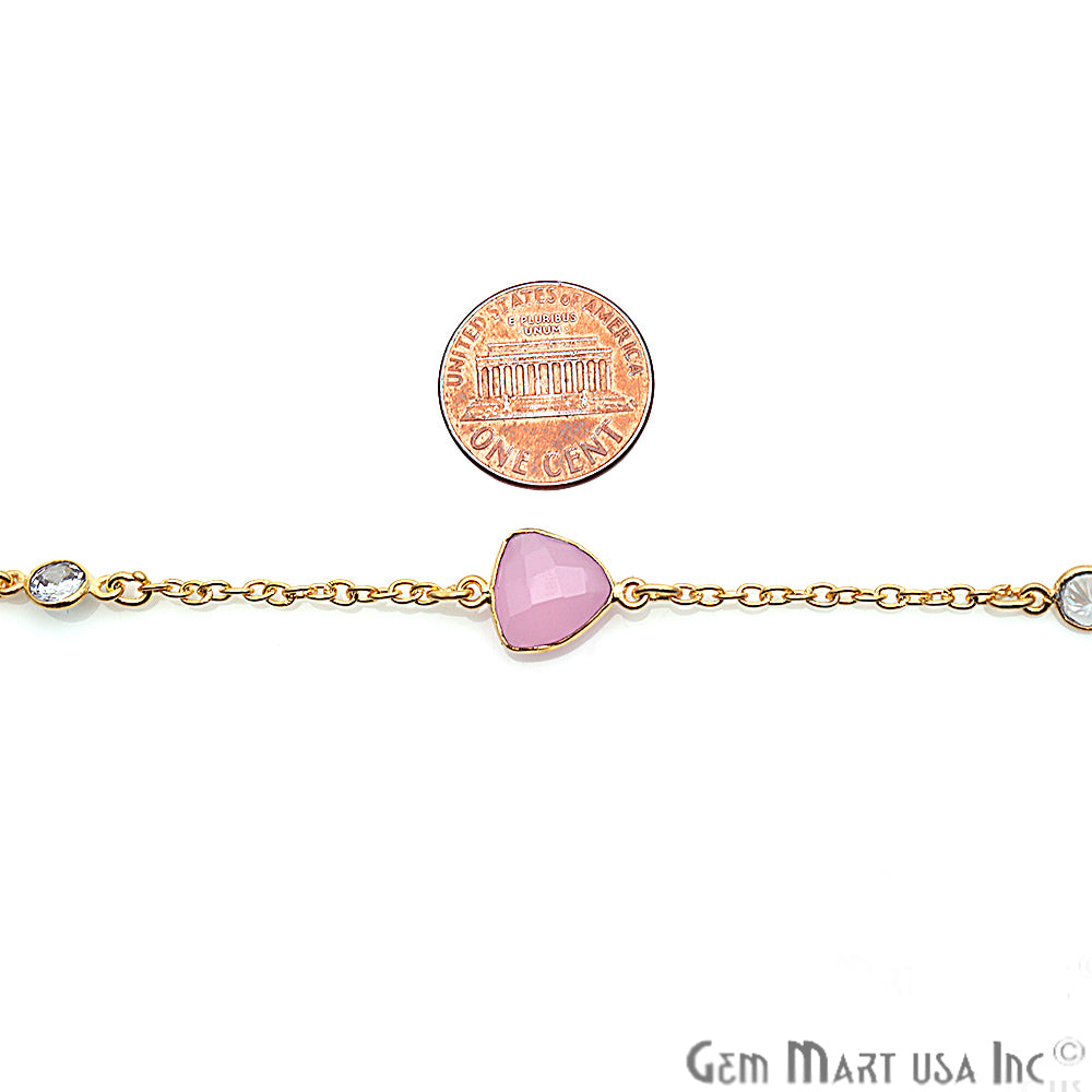 Rose Chalcedony 10mm With Crystal 5mm Gold Plated Bezel Link Connector Chain - GemMartUSA