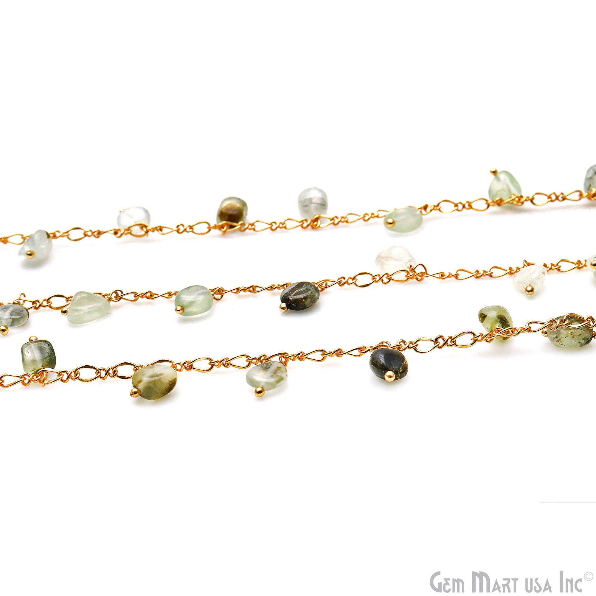 Green Rutile Tumble Beads 8x5mm Gold Plated Cluster Dangle Chain