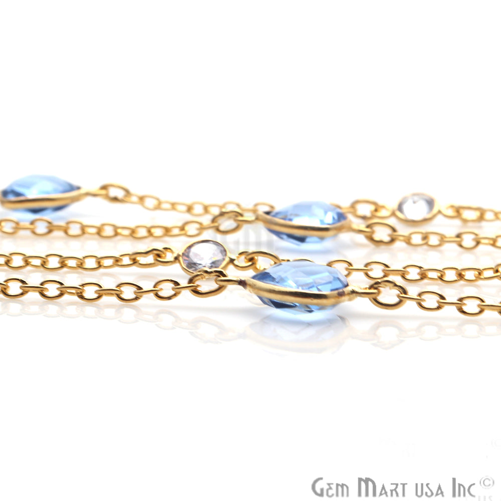 Tanzanite & Crystal 10mm Gold Plated Bezel Link Connector Chain - GemMartUSA