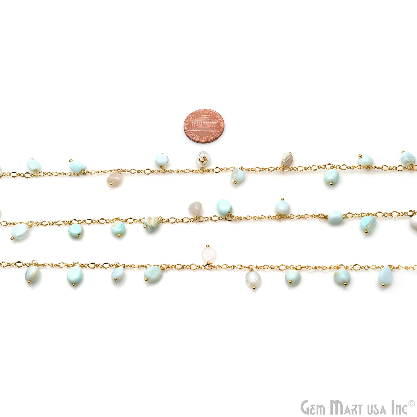 Light Amazonite Tumble Beads 8x5mm Gold Plated Cluster Dangle Chain